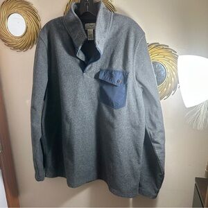 LL Bean Snap T Fleece Sweater L Tall Men Gray Elbow Patch Pocket Soft Warm